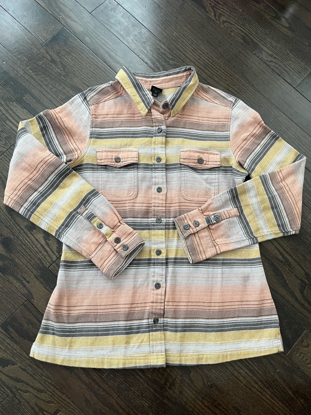 Patagonia Peach, Yellow & Gray Striped Button-Down Shirt